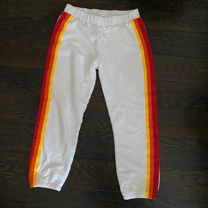 white sweatpants with a stripe